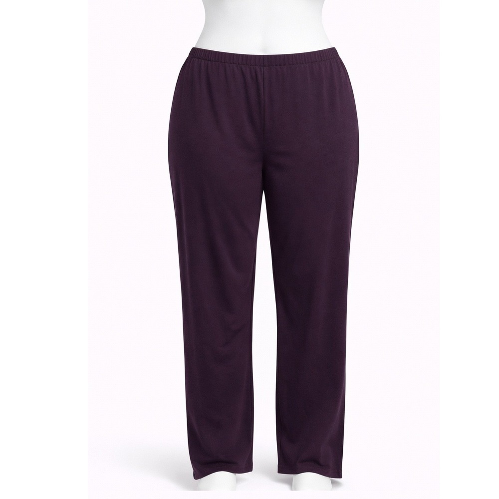 Susan Graver Milano Knit Pants 2X Eggplant Purple Straight Leg Pull On NEW